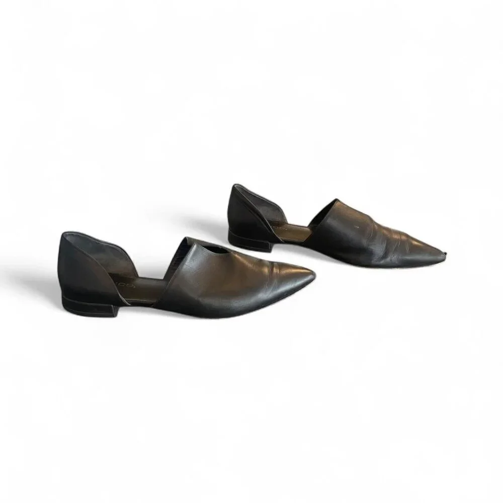 Vince Darlington Black Leather Dorsay Pointed Toe Flats | Womens Size 8 (EU 38)